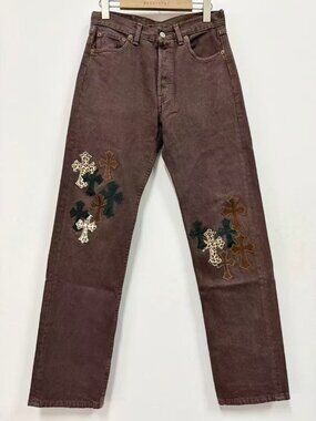 Chrome Hearts brown mulit patches jeans